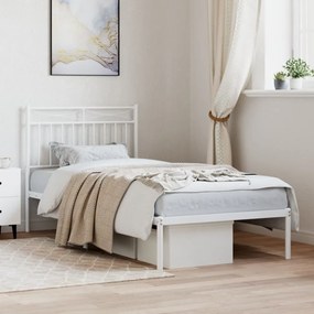 373733 vidaXL Cadru pat metalic cu tăblie, alb, 90x200 cm