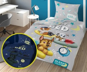 Lenjerie de pat luminoasa PAW PATROL Ready for bed gri Dimensiune lenjerie de pat: 70 x 80 cm | 140 x 200 cm