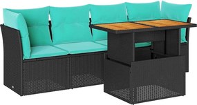 vidaXL Set mobilier de grădină cu perne, 5 piese, negru, poliratan