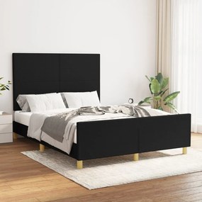 Cadru de pat cu tablie, negru, 140x190 cm, textil Negru, 140 x 190 cm, Design simplu