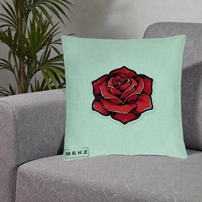 Perna Decorativa Trandafir Rosu Tattoo, 40x40 cm, Verde Menta, Husa Detasabila, Perna Inclusa, BEKZ®