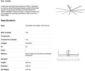 Lustra cu Ventilator extra large si telecomanda MANHATTAN LED 33496