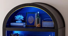 DUA206 - Vitrina LED 75cm, Dulap SMART, rotund pentru birou, Biblioteca Living, Rafturi Dormitor, Dining, Hol - Alb / Negru / Maro