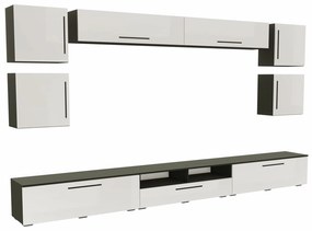 Living haaus Haga V3, Alb Lucios/Negru, MDF, L 360 cm