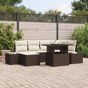 vidaXL Set de canapele pentru grădină cu pernă 7 pcs maro și crem