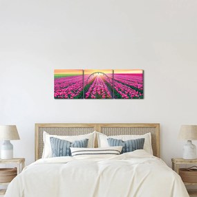 Tablou cu câmp de lalele cu soare (cu ceas) (90x30 cm)