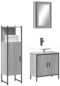 vidaXL Set mobilier de baie, 3 piese, gri sonoma, lemn prelucrat