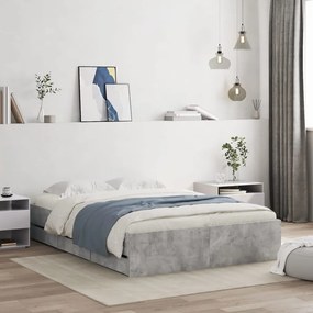 vidaXL Cadru de pat cu sertare, gri beton, 135x190 cm, lemn prelucrat