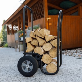 Cărucior de transport pentru lemn, cu roţi, fier forjat, negru, RATER