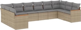 vidaXL Set canapele de grădină, 10 piese, cu perne, bej, poliratan