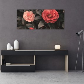 Tablou - Flori roșii pe fundal întunecat (120x50 cm)