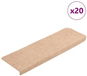 vidaXL Covorașe autoadezive pentru scări, 20 buc., 65x21x4 cm, margini dreptunghiulare, crem