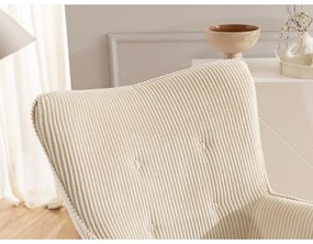 Fotoliu cu taburet bej cu tapițerie din catifea reiată Niko – Ropez