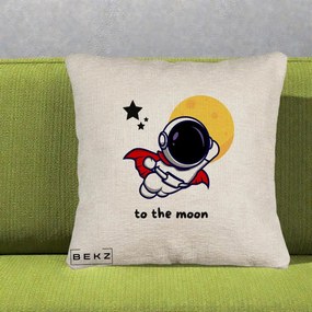 Perna Decorativa Astronaut To The Moon, 40x40 cm, Bej Canapea, Husa Detasabila, Perna Inclusa, BEKZ®
