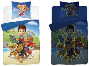 Lenjerie de pat luminoasa PAW PATROL Paws in Action albastra Dimensiune lenjerie de pat: 70 x 80 cm | 140 x 200 cm