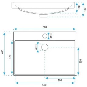 Lavoar încastrat MANDY 46 x 60 cm ceramică/alb lucios - REA-U3326