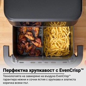 Friteuză dublă cu aer cald 8-în-1 Instant Pot Vortex VersaZone XL ClearCook 140-3025-01-EU, 2800 W, 12 l, 205 °C, EvenCrisp, Finalizare sincronizată a programelor, Comandă tactilă, Negru/Inox
