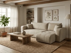 Canapea de colț extensibila bej SORELA, reversibila + 2 perne gratuite