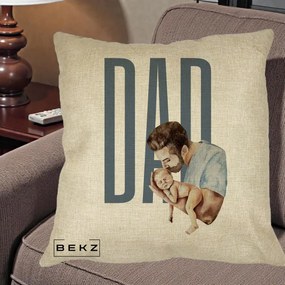 Cadou pentru Tata - Perna Personalizata DAD Tata si Nou-Nascut, 40x40 cm, Crem, Husa Detasabila, Perna Inclusa, BEKZ®