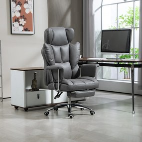 HOMCOM Scaun de birou ergonomic, tapițat, cu suport pentru picioare, spătar reglabil, rotativ la 360°, Gri închis | Aosom Romania