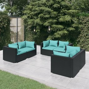3102297 vidaXL Set mobilier de grădină cu perne, 6 piese, negru, poliratan
