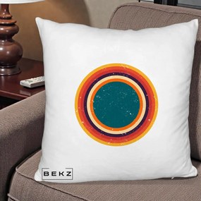 Perna Decorativa Retro Cerc Concentric Geometric Vintage, 40x40 cm, Alb Pufos, Husa Detasabila, Perna Inclusa, BEKZ®