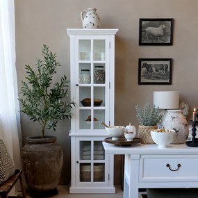Vitrina din lemn masiv si furnir, alb, cu 2 usi si rafturi, aspect rustic, Marseille