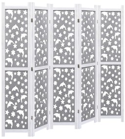 284193 vidaXL Paravan de cameră cu 5 panouri, gri, 175 x 165 cm, lemn masiv