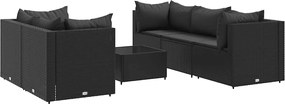 vidaXL Set mobilier de grădină cu perne, 6 piese, negru, poliratan