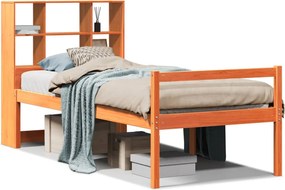 vidaXL Pat cu bibliotecă fără saltea maro ceruit 75x190 cm lemn masiv