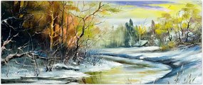 Tablou - Râu de iarnă, pictură în ulei (120x50 cm)