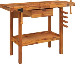 vidaXL Bancă de lucru cu sertar și menghine 124x52x83 cm, lemn masiv de acacia