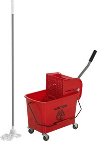 HOMCOM Găleată de mop cu stoarcător, panou separator și roți, capacitate 20 L pentru curățenie casnică 45x26,5x70 cm roșu | Aosom Romania