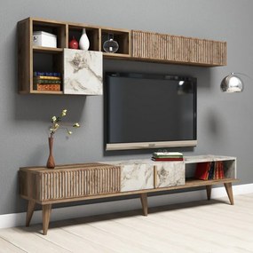 Mobilier Living Comoda si Rafturi Milan - Walnut, White Marble