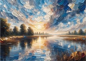 Tablou pe sticlă - Pictură cu soarele deasupra apei (70x50 cm)
