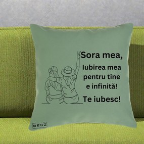 Cadou pentru Sora - Perna Personalizata Sora Mea Te Iubesc Line Art Portrete Colorate, 40x40 cm, Verde, Husa Detasabila, Perna Inclusa, BEKZ®