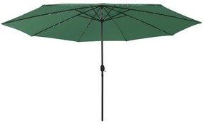 vidaXL Umbrelă soare de grădină cu LED-uri, verde, 400 cm