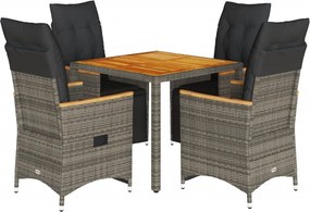 vidaXL Set bistro de grădină cu perne, 5 piese, gri, poliratan