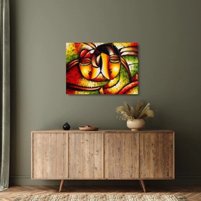 Tablou pe sticlă - Pictură în ulei, chipuri abstracte (70x50 cm)