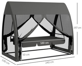 Outsunny Balansoar de Grădină 2-în-1 Convertibil în Pat cu Perne, Balansoar cu Husă și Plasă de Țânțari cu Fermoar, 240x140x197 cm, Gri | Aosom Romania