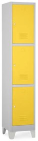 Dulap metalic - 3 cutii, 38 x 45 x 195 cm, picioare fixe, încuietoare cilindrică, galben - ral 1023