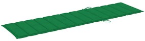 Sezlonguri cu perna verde, 2 buc., lemn masiv de tec 2, Verde, Fara masa