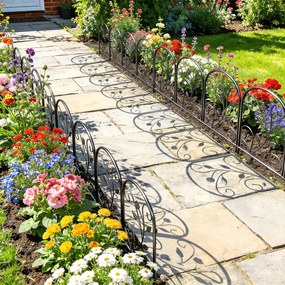 Outsunny Gard de grădină din metal 80 x 60 cm, set grilaj decorativ cu suport pentru grădină, paturi cu flori, barieră pentru animale, Negru | Aosom Romania