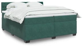 3288711 vidaXL Pat box spring cu saltea, verde închis, 200x200 cm, catifea