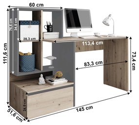 Masa PC, stejar artisan/grafit-antracit deschis, NEREO
