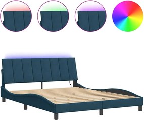 vidaXL Cadru de pat cu LED fără saltea, Hanko, albastru, 200x200 cm, catifea