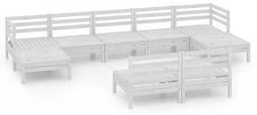 3083355 vidaXL Set mobilier de grădină, 9 piese, alb, lemn masiv de pin