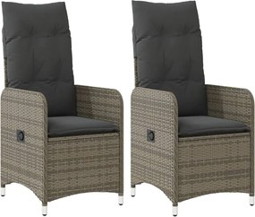 vidaXL Scaune de grădină rabatabile cu perne, 2 buc., gri, poliratan