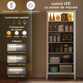 HOMCOM Bufet Înalt de Bucătărie 177 cm, Dulap cu Lumină LED, Reglabil în 3 Culori, Rafturi Ajustabile, Alb | Aosom Romania