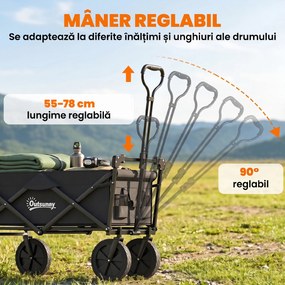 Outsunny Cărucior Pliabil de Exterior cu Copertină Detașabilă, Rezistent pentru Grădină și Camping, cu Maner Telescopic | Aosom Romania